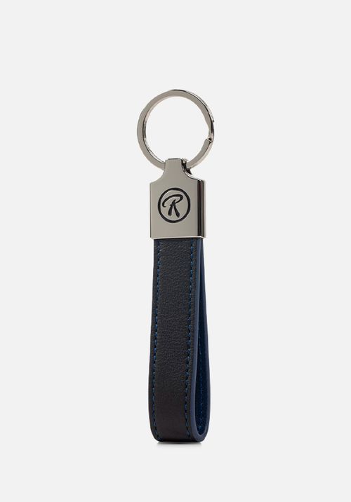LLAVERO DE CUERO LISO DOBLE TONO CON LOGO DE MARCA