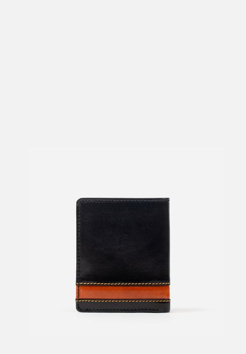 BILLETERA DE ESTILO CASUAL EN CUERO ITALIANO Y DETALLES EN CONTRASTE